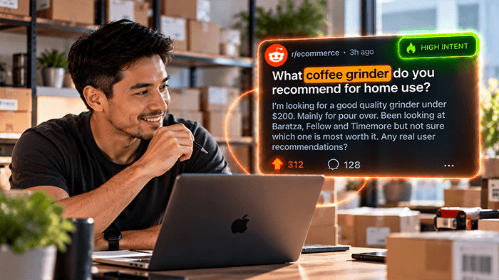 BuyerEngine AI illustration showing a high-intent Reddit product recommendation conversation