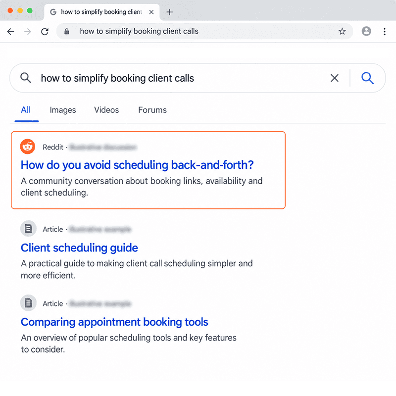 Google search example with a relevant Reddit discussion highlighted above related articles