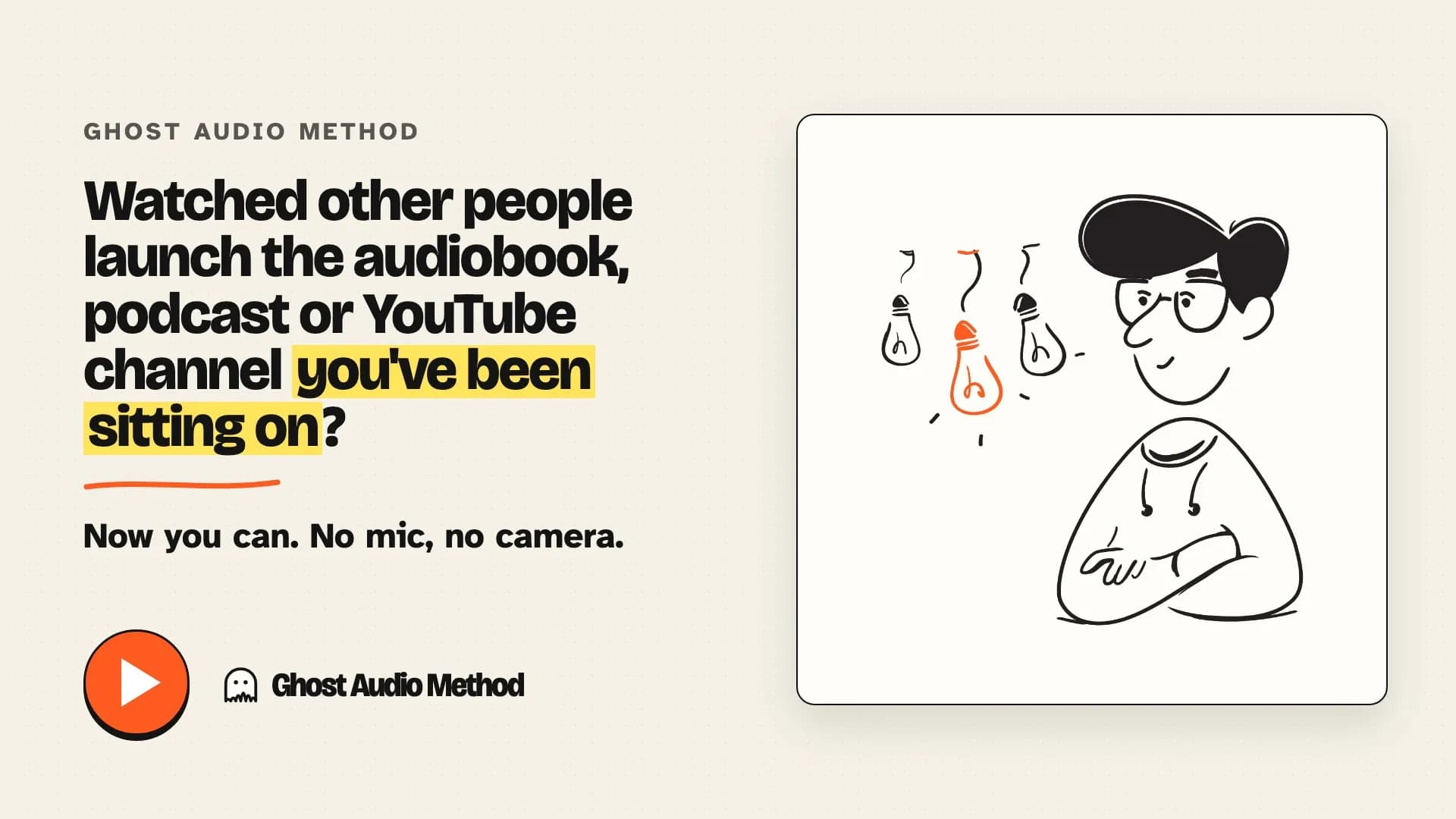 Official Ghost Audio Method promotional illustration introducing an audiobook, podcast or faceless video project without recording your own narration