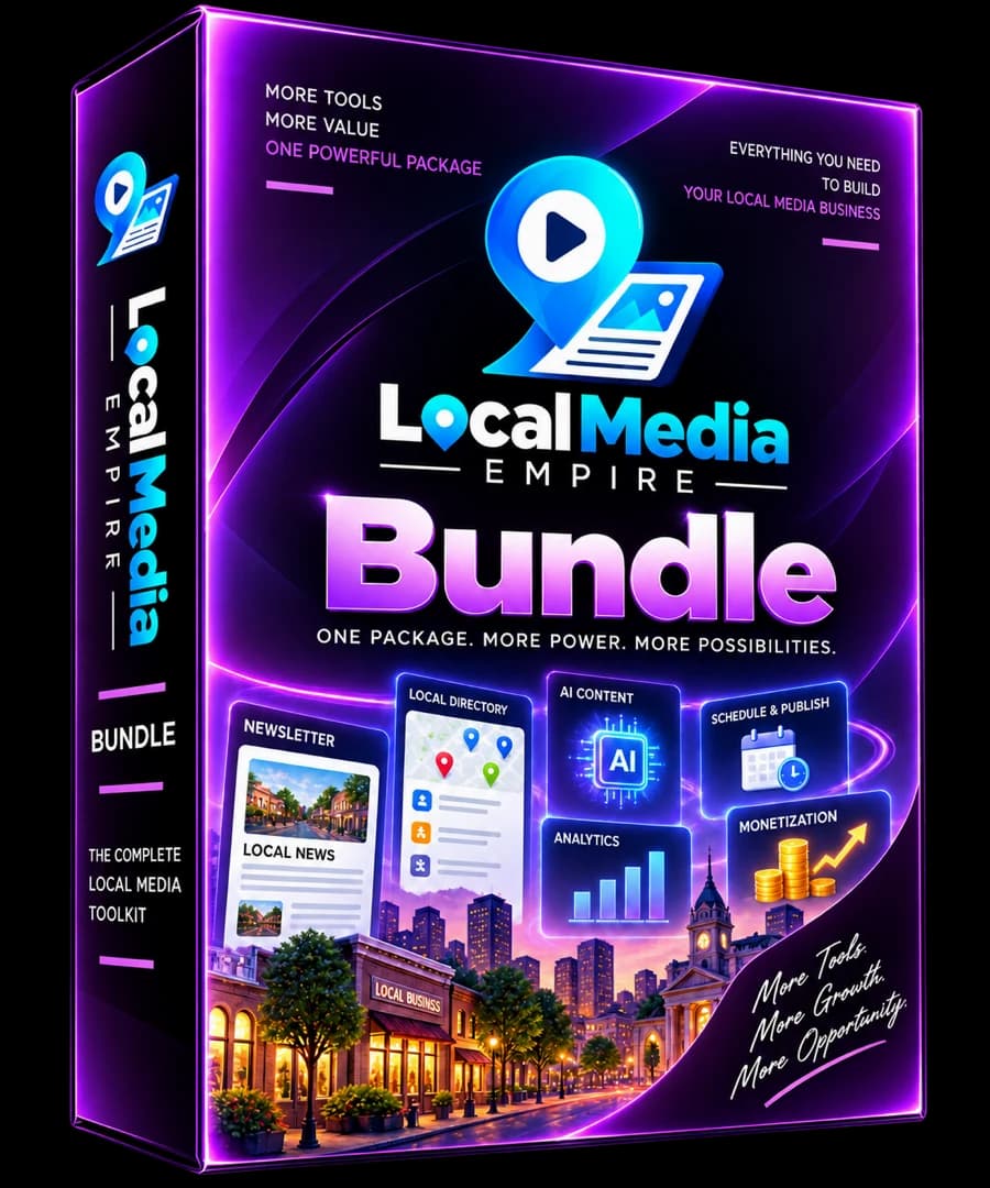 Local Media Empire bundle product package representing the complete platform and upgrades